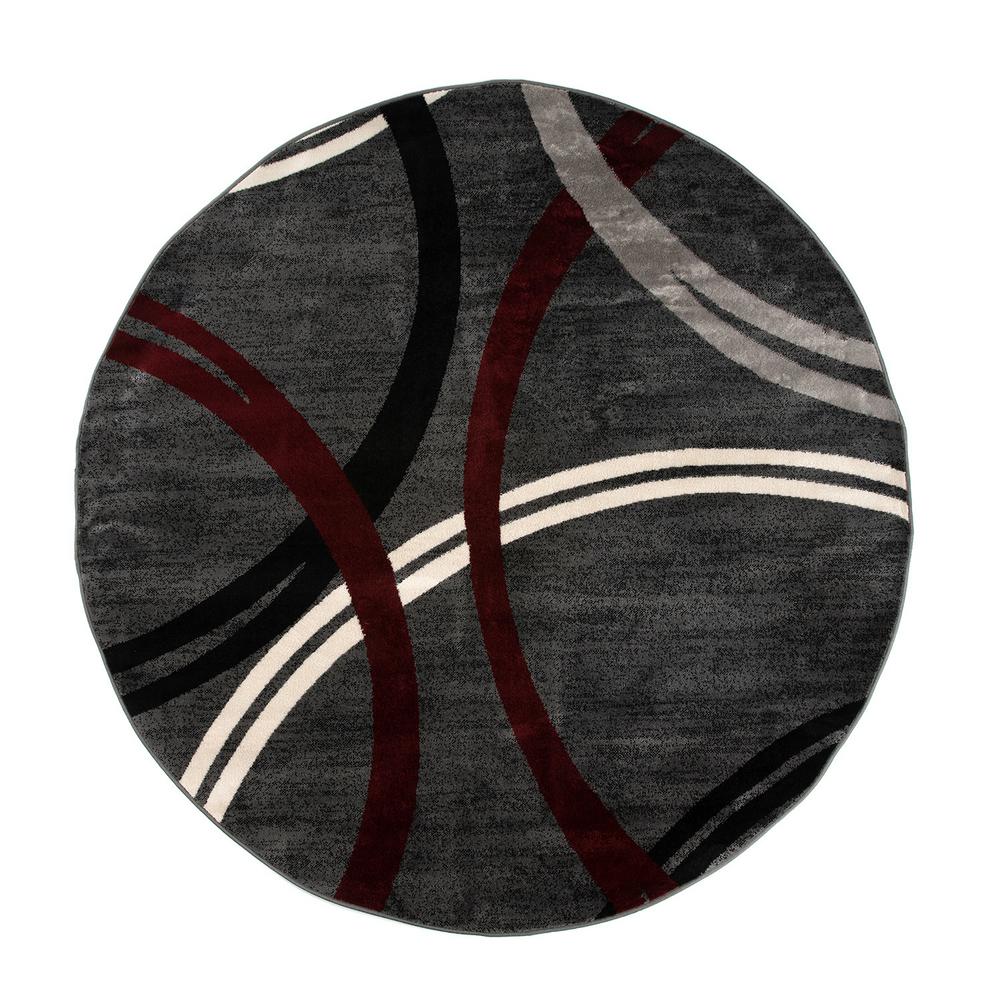 WRG Red Modern Abstract Circles Design 6 ft. 6 in. Round Area Rug
