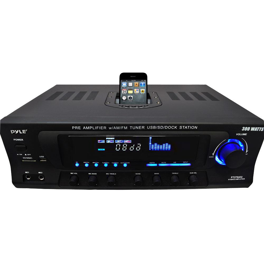 New Pyle Pro 300Watt Home Amplifier Receiver Stereo iPod Dock AM/FM
