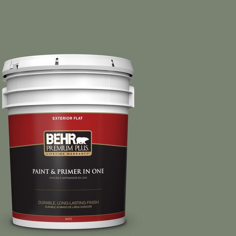 BEHR Premium Plus 5gal. ICC77 Sage Green Flat Exterior Paint430005