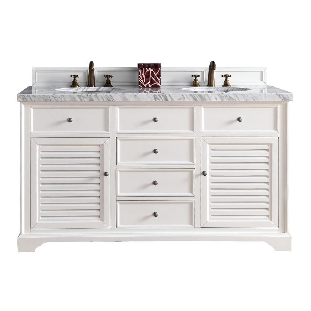James Martin Vanities Savannah 60 In W Double Vanity Cottage White With Marble Top Carrara Basin James Martin Vanities Savannah 60 In W Double Vanity Cottage White With Marble Top Carrara Basin