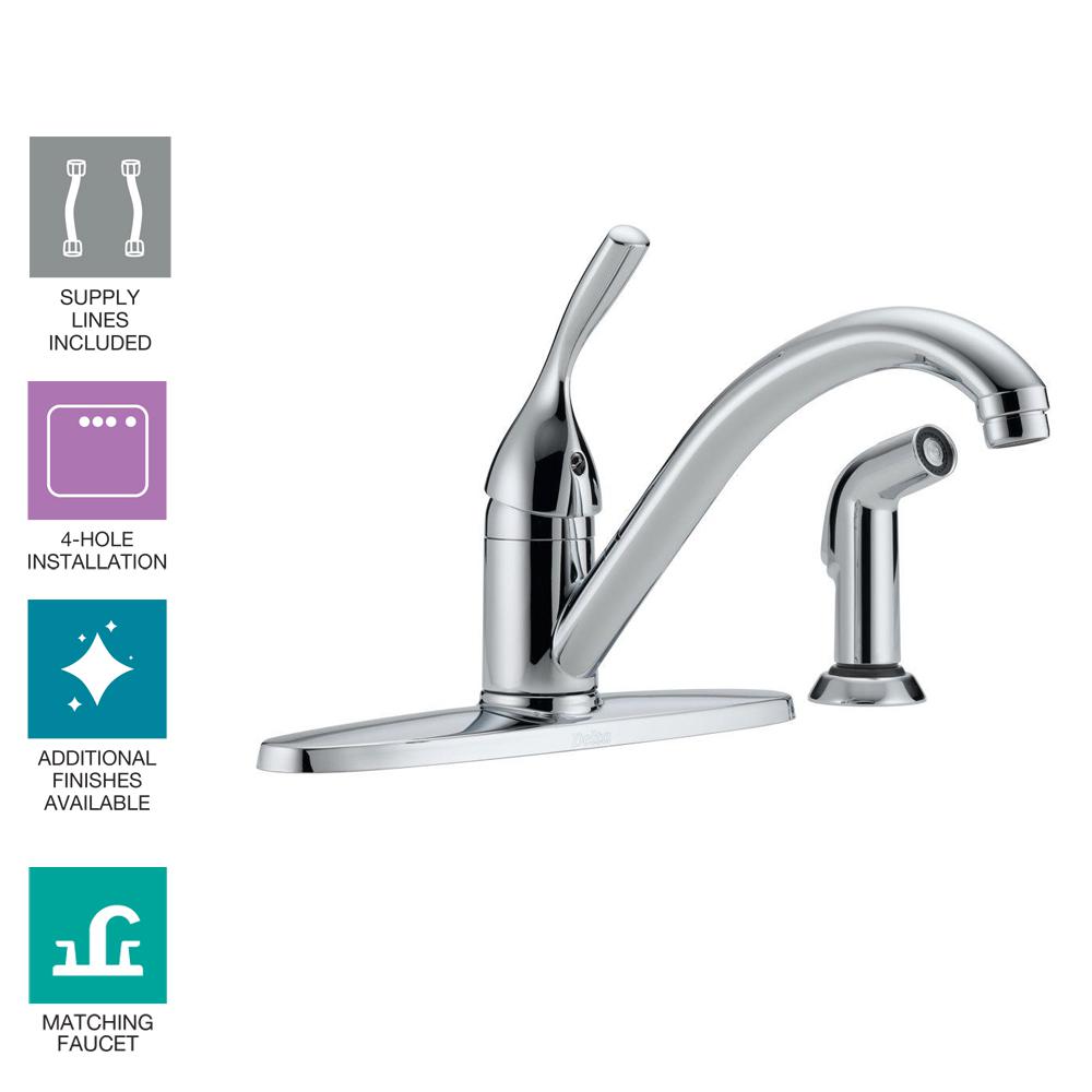 Delta Classic SingleHandle Standard Kitchen Faucet with Side Sprayer
