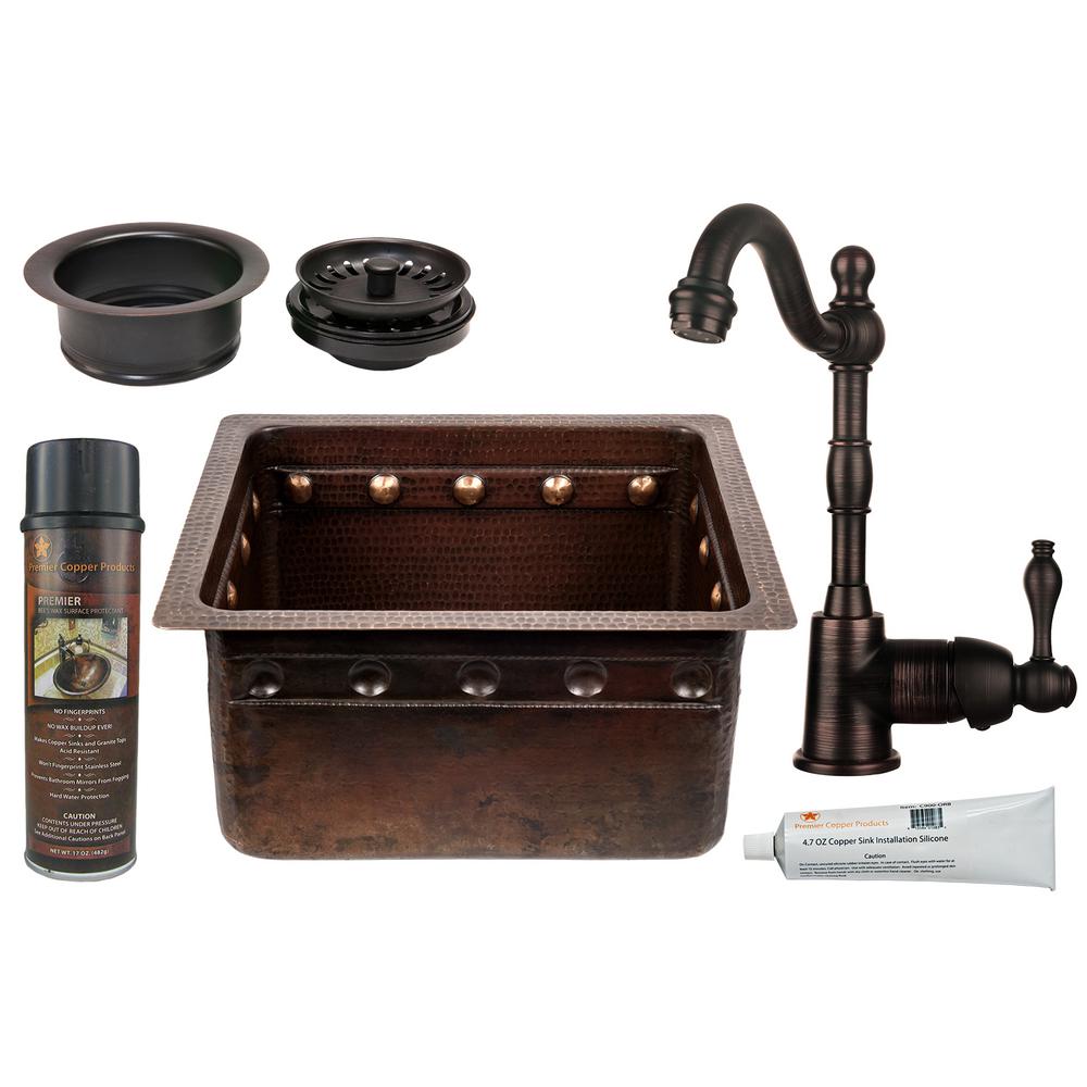 Premier Copper Products AllinOne Dual Mount Copper 16 in. Single Bowl Barrel Strap Kitchen