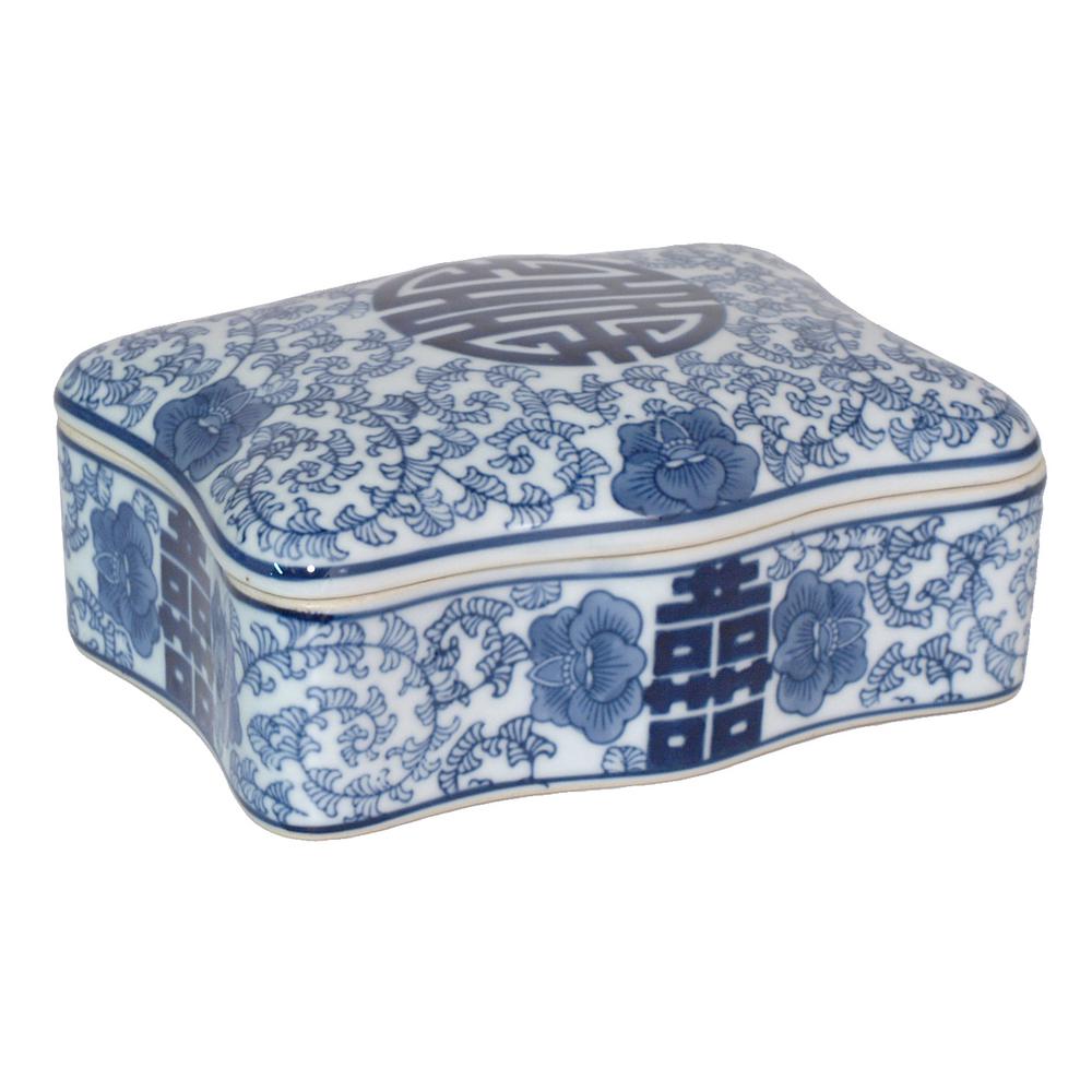 THREE HANDS Ceramic Blue and White Box with Lid77353 The Home Depot