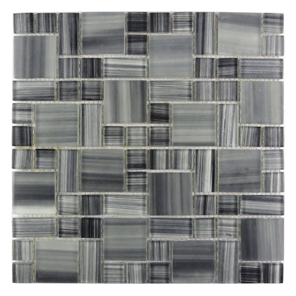 Abolos Gray Mosaic 12 In X Blend Glass Mesh Mounted Decorative Bathroom Wall Backsplash Tile 1 05 Sq Ft