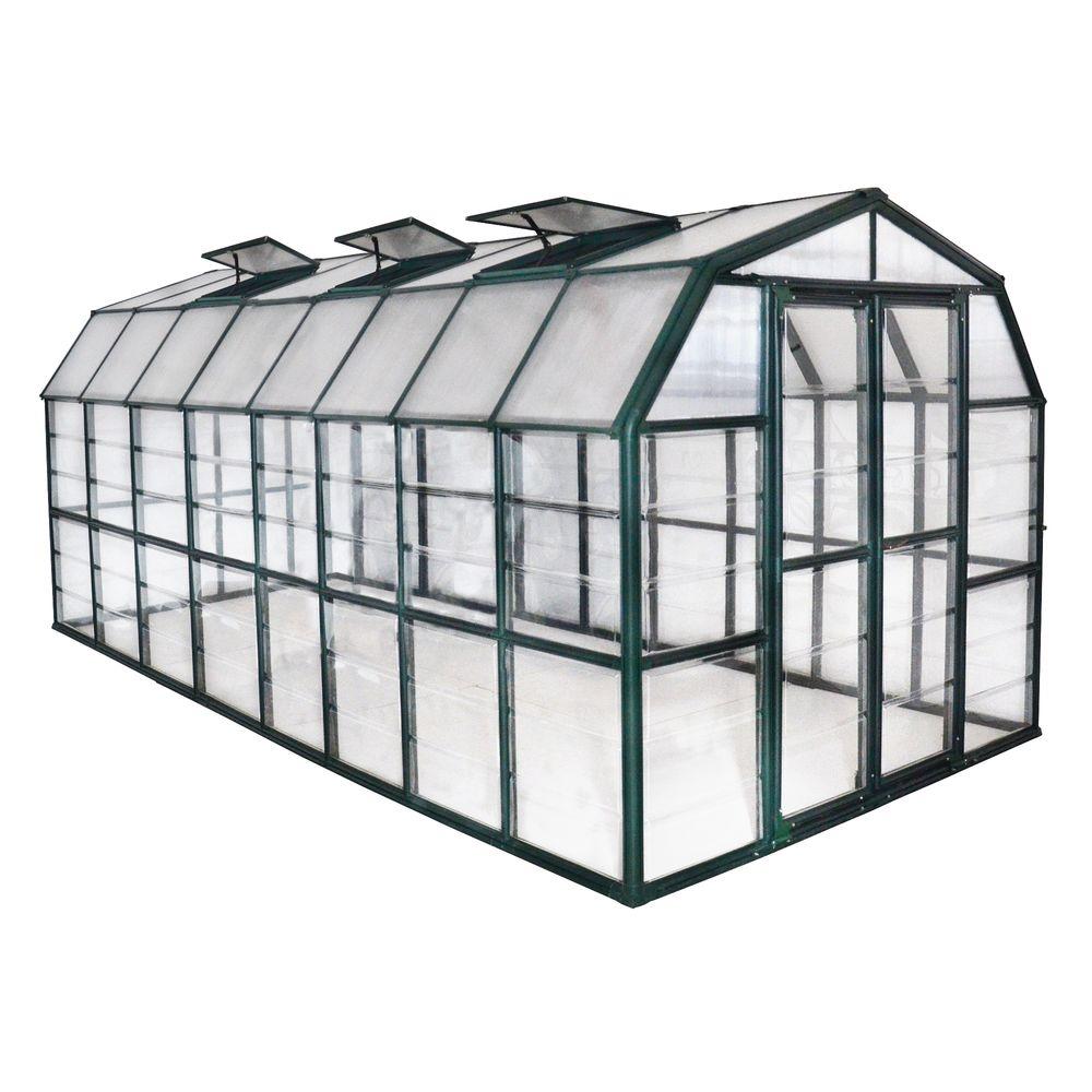 Palram - Canopia Grand Gardener 8' x 16' Clear Walk-In Greenhouse - Green - with 3 Roof Vents