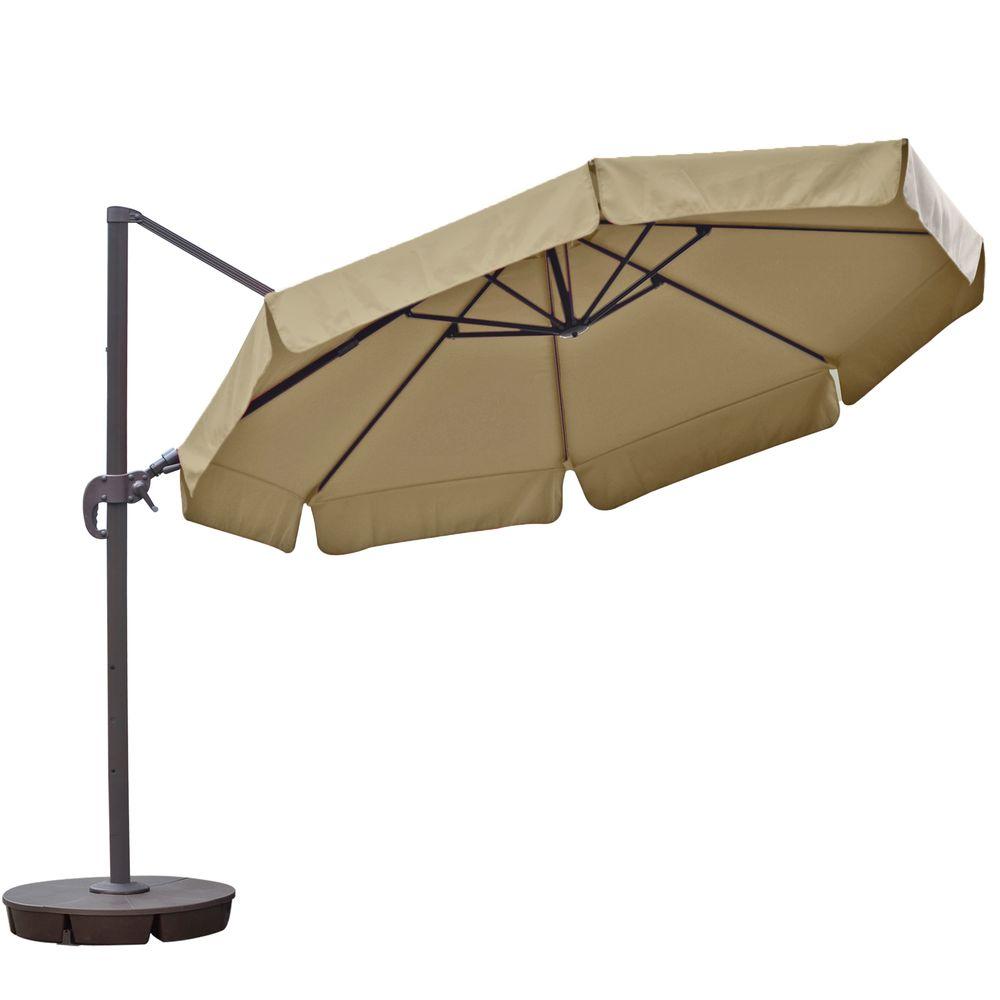 Hampton Bay 11 ft. LED Offset Patio Umbrella in Sunbrella SandYJAF052