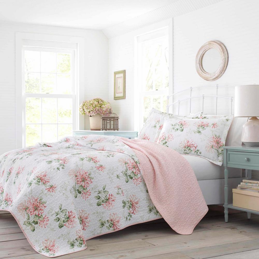 Laura Ashley Honeysuckle Pink 2-Piece Cotton Twin Quilt Set-USHSA91060806 - The Home Depot