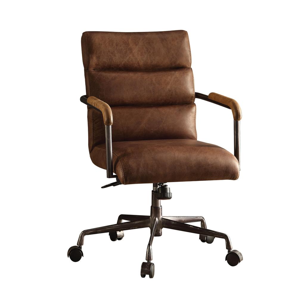 acme furniture harith retro brown top grain leather office chair92414   the home depot