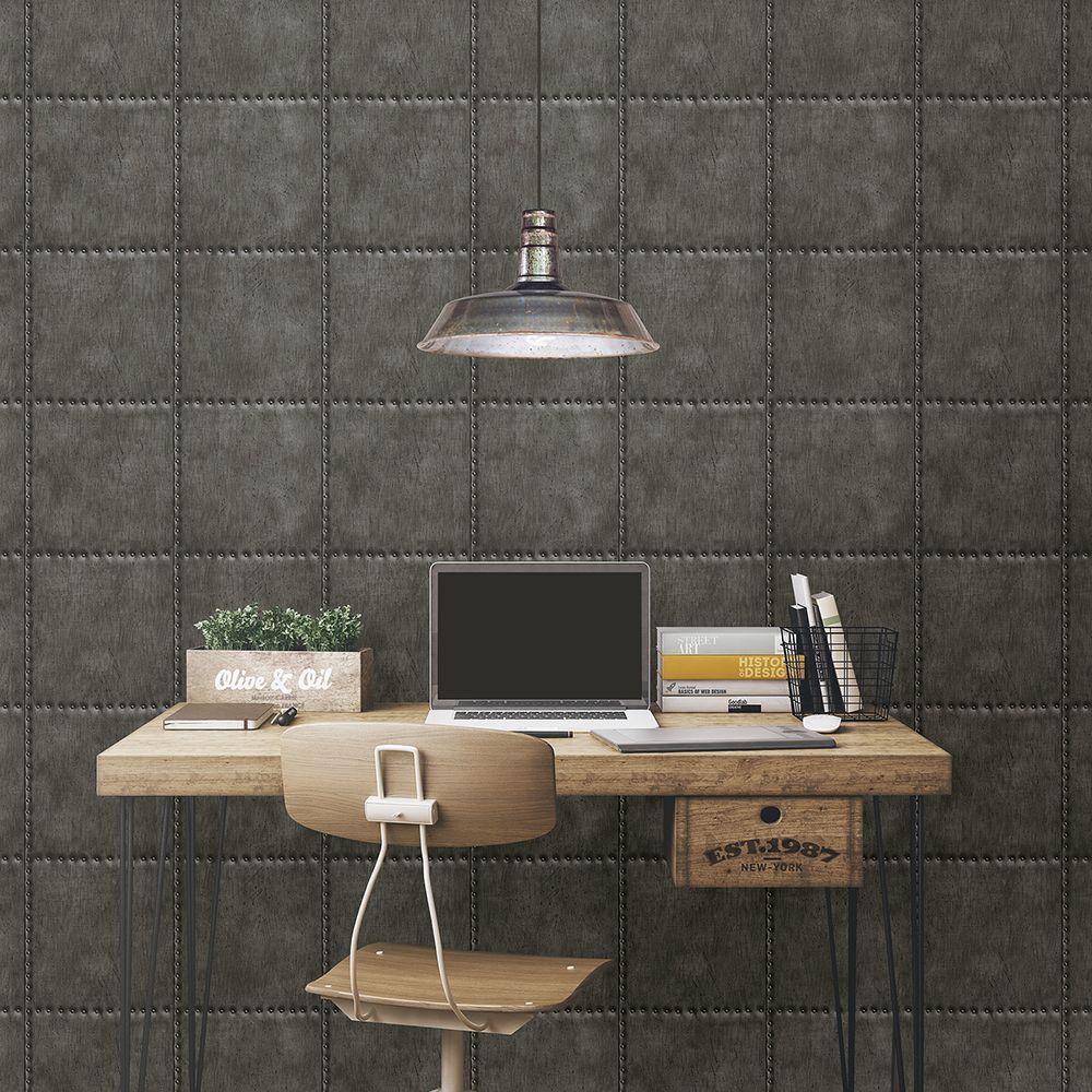 Brewster Charcoal Sheet Metal Rivets Wallpaper by Brewster