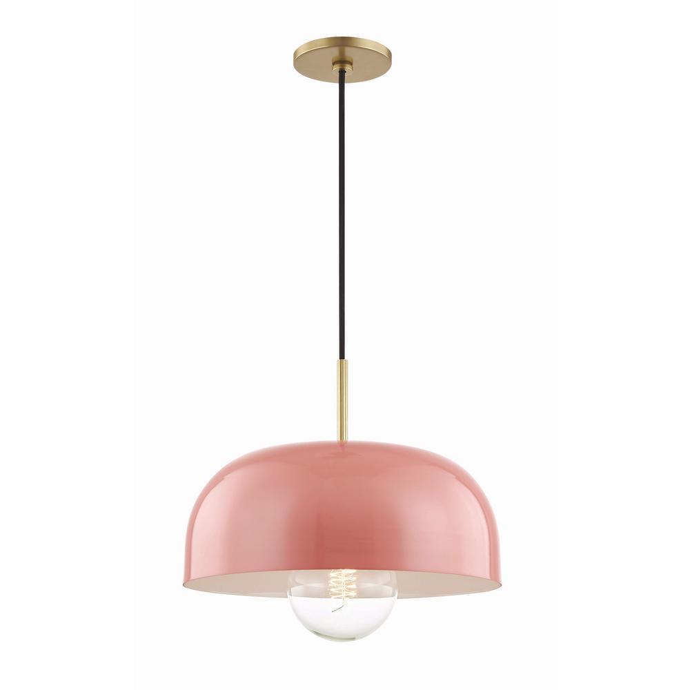 Mitzi By Hudson Valley Lighting Avery 1 Light 14 In W Aged Brass Pendant With Pink Metal Shade H199701l Agb Pk The Home Depot - Pink Pendant Light