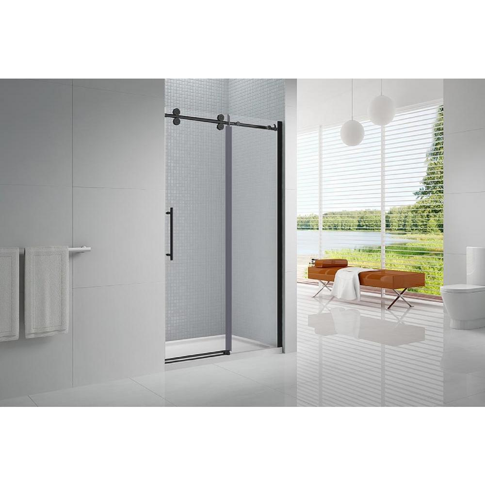 Amlu 60 In X 78 Frameless Sliding Shower Door Black With 32 Acrylic Base White