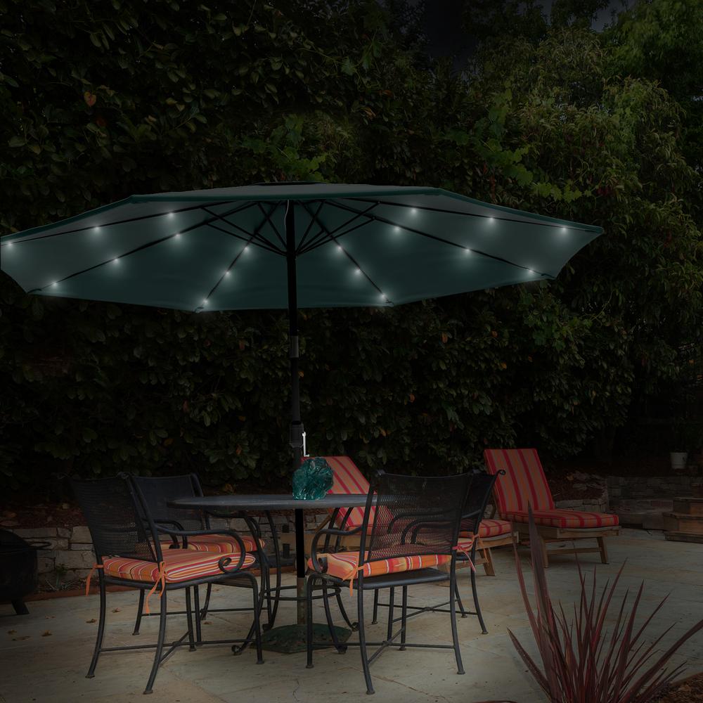 Pure Garden 10 Ft Aluminum Market Solar Tilt Led Lighted Patio Umbrella In Green Hw1500211 The Home Depot