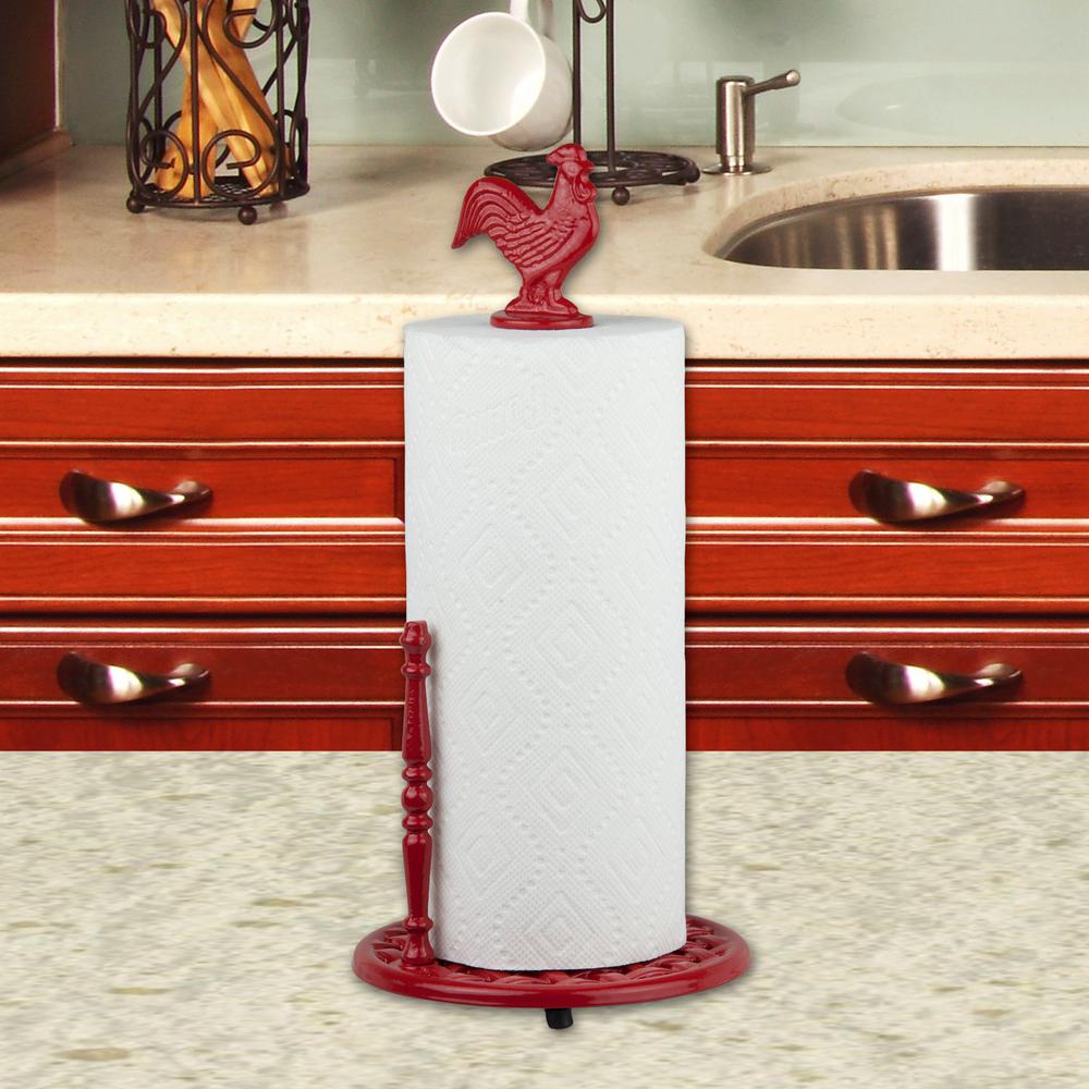 Cast Iron Rooster Paper Towel Holder In Red Cast Iron Rooster Paper Towel Holder In Red