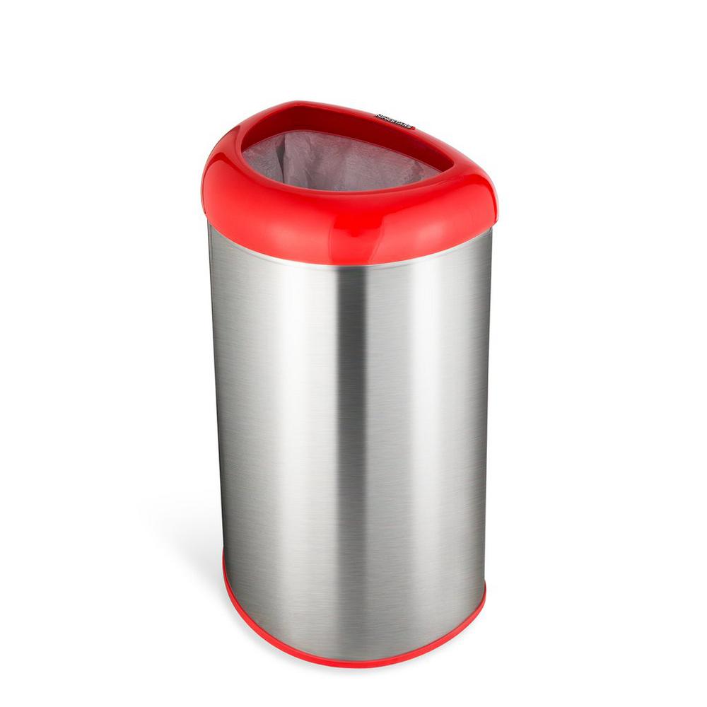 NINESTARS 13 Gal. Red Open Top Lid Stainless Steel Trash CanOTT50