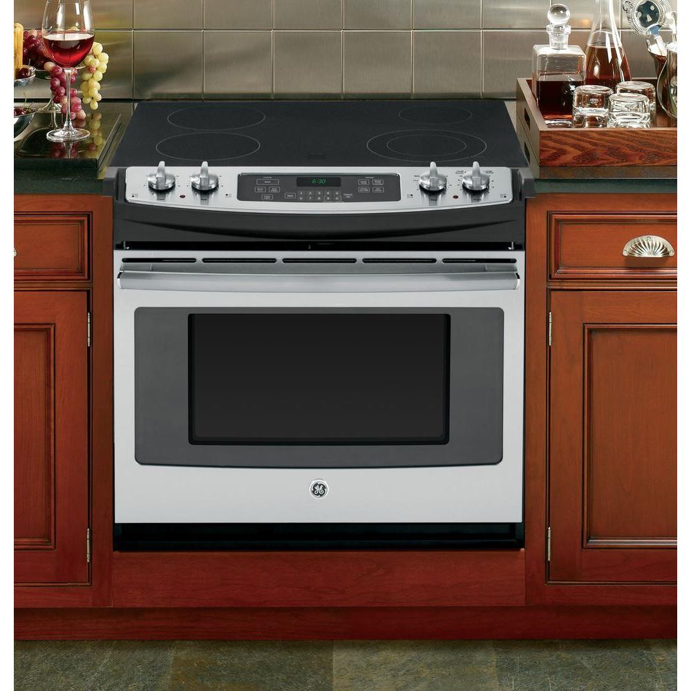 ge 4 4 cu ft drop in electric range with self cleaning oven in stainless steel drop in range