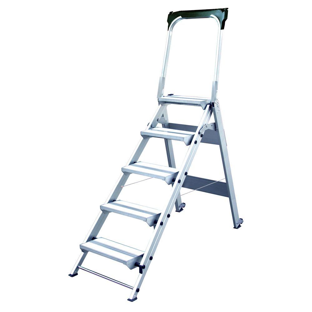 Xtend And Climb 5 Step Ultra Duty Aluminum Folding Stool With Handrail With 375 Lbs Load 3875