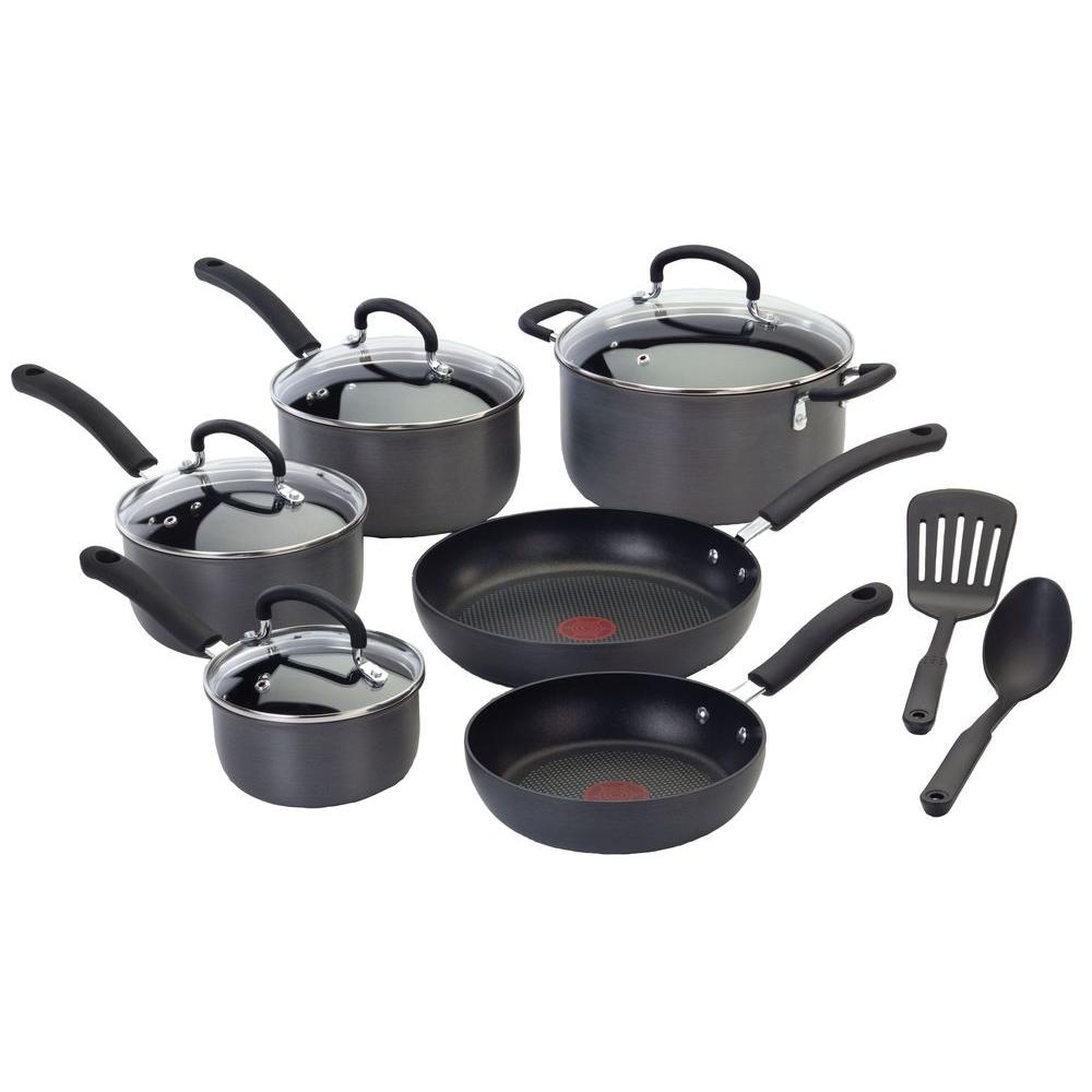 T Fal Ultimate Hard Anodized 12 Piece Cookware Set Aluminum E765sc64 The Home Depot