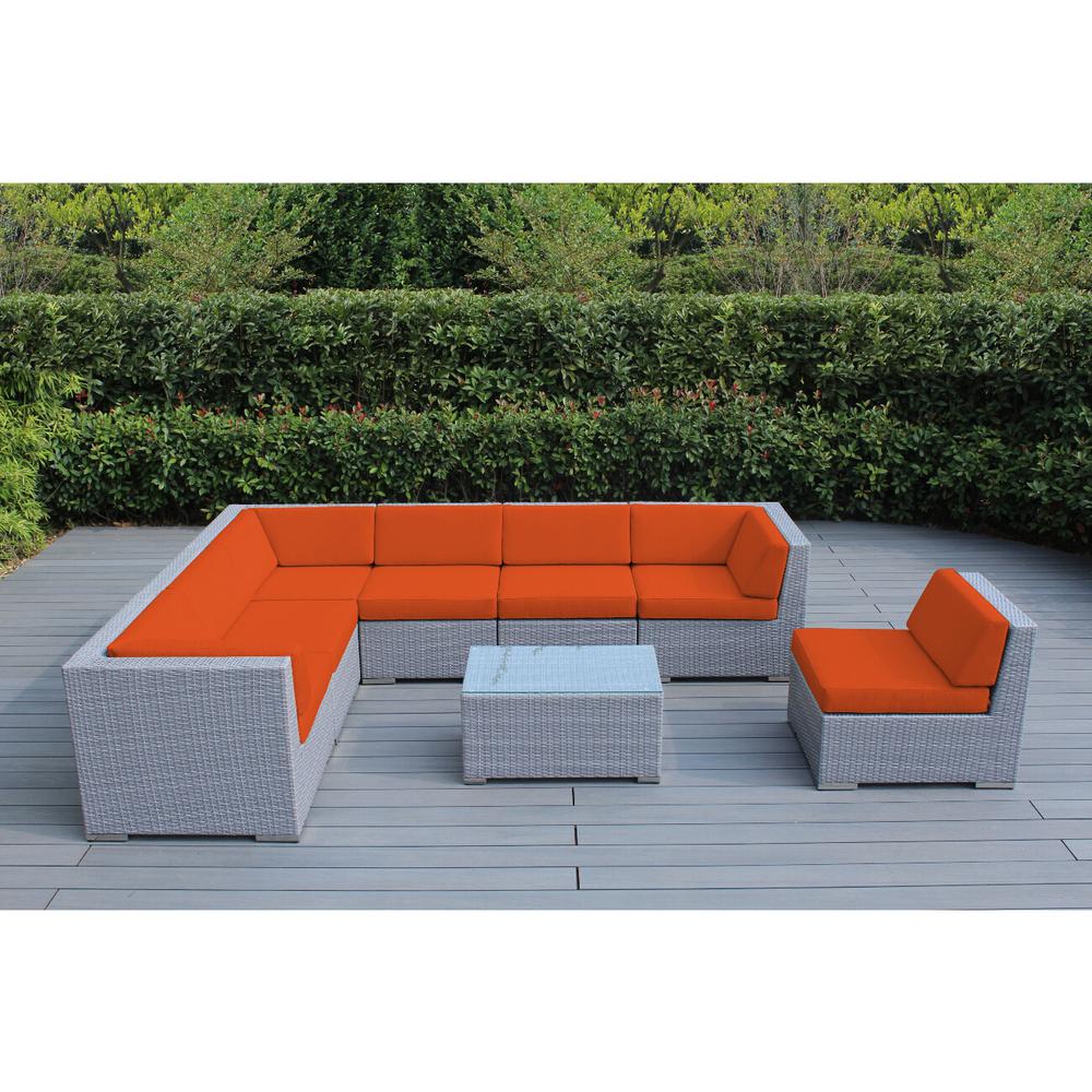 Ohana Depot Ohana Gray 8 Piece Wicker Patio Seating Set With Supercrylic Orange Cushions Pn0804gr Or The Home Depot