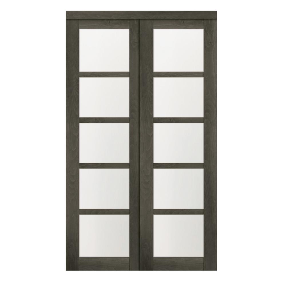 TRUporte 48 in. x 80.50 in. 5-Lite 1-Panel Iron Age Finished MDF Sliding Door