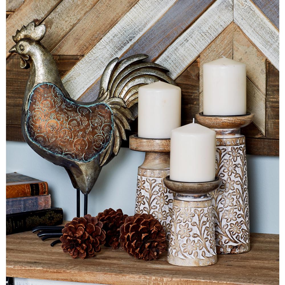 Litton Lane Brown Iron And Wood Candle Holders With White Accents (Set ...