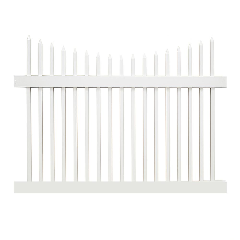 Weatherables Stratford 4 Ft H X 6 Ft W White Vinyl Picket Fence Panel Kit Pwpi 1 5sc 4x6 The Home Depot