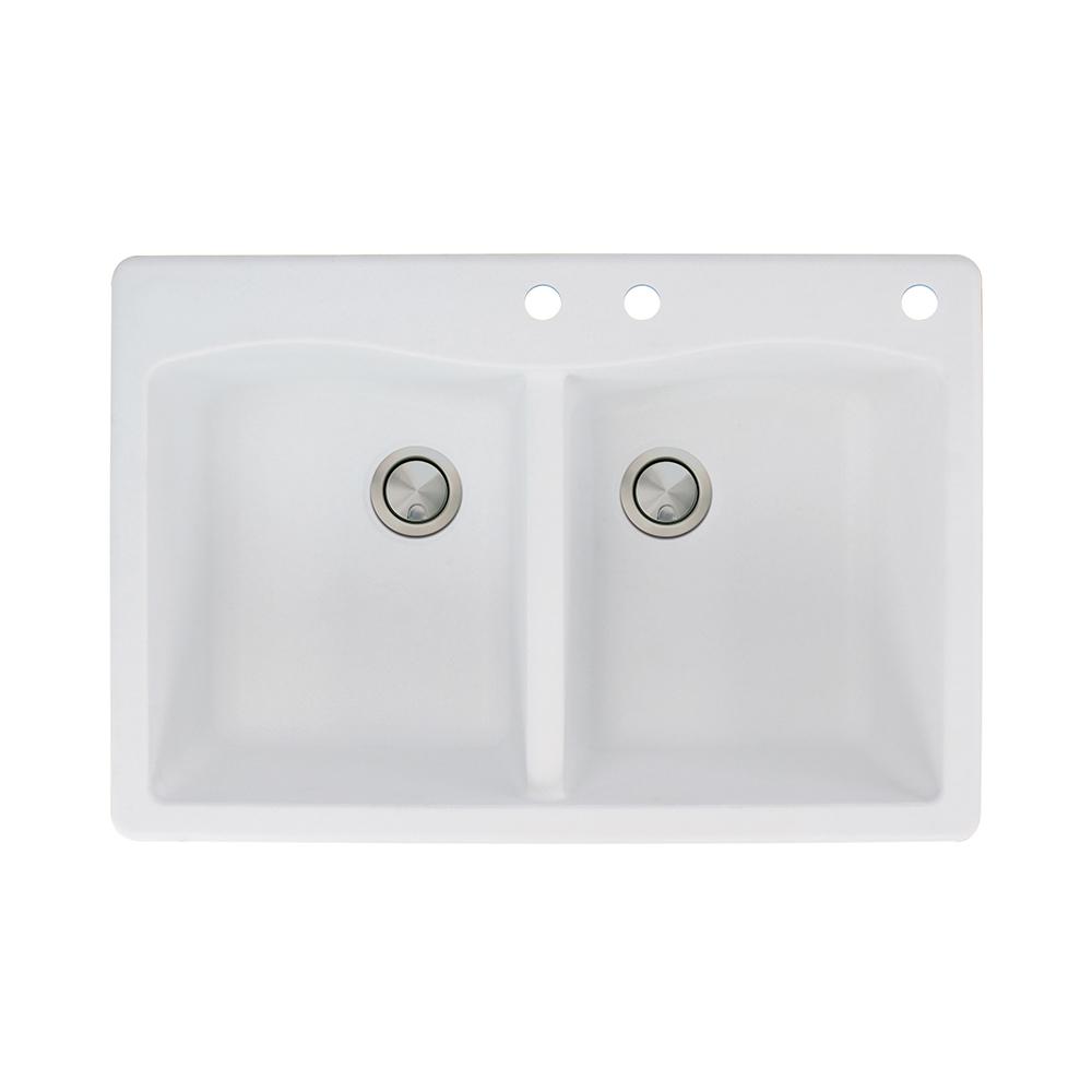 Grey Transolid ATDE3322-17-CAB Aversa Granite 3-Hole Drop-in Double-Bowl Kitchen Sink 33-in L x 22-in W x 9-in H