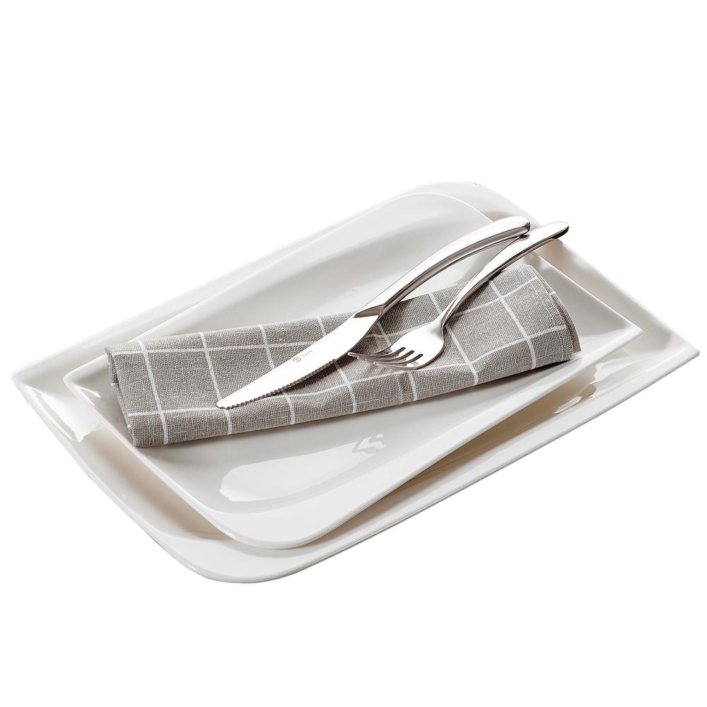 vancasso Lolita White Rectangular Porcelain Dinner Plates Dinnerware