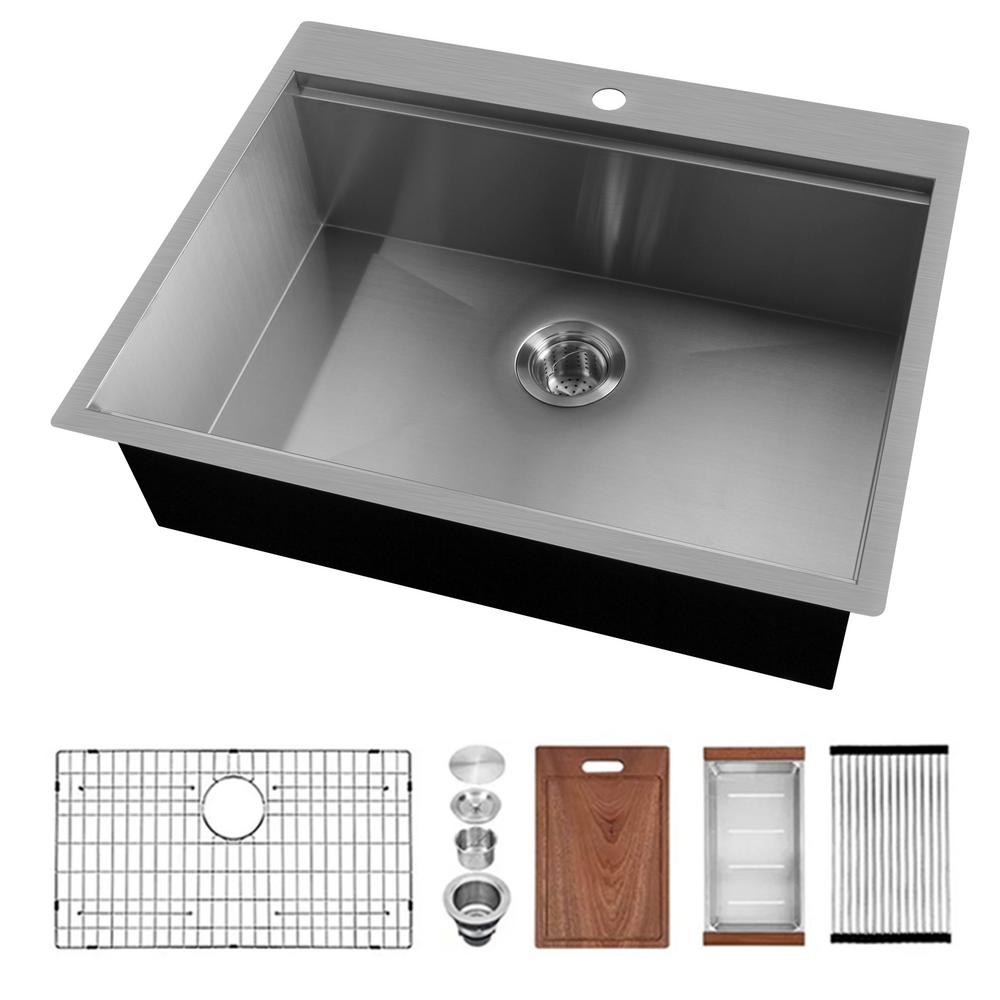 CASAINC Stainless Steel 28 in. Single Bowl Drop-In Ledge ...