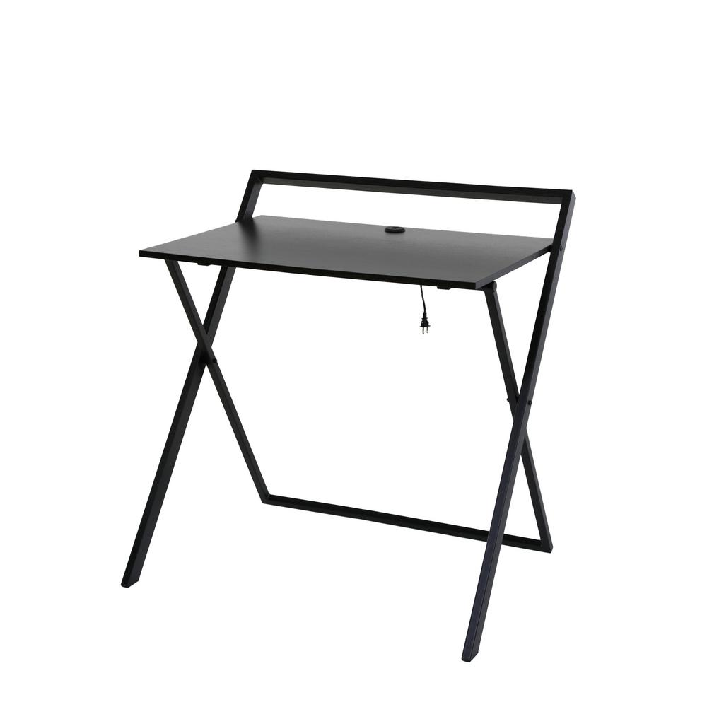 Onespace No Assembly Dark Brown And Black Folding Desk With Dual