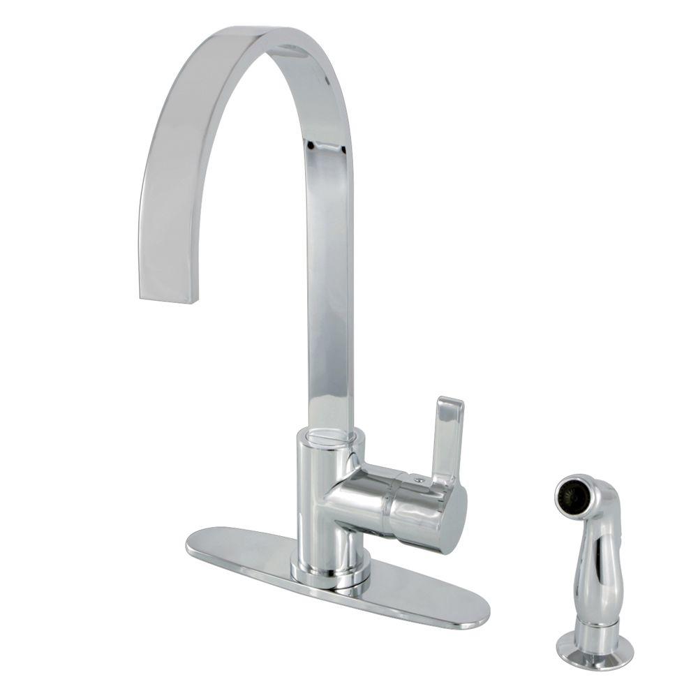 Kingston Brass Modern Single Handle Standard Kitchen Faucet With Side Sprayer In Polished Chrome