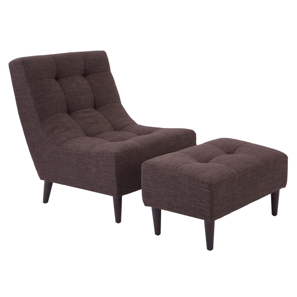 OSP Home Furnishings Hudson Taupe Fabric Chair with Ottoman and Espresso Legs
