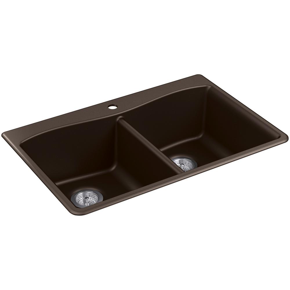 Kohler Kennon Drop In Undermount Neoroc Granite Composite 33 1 Kohler Kennon Drop In Undermount Neoroc Granite Composite 33 1 Hole Double Basin Kitchen Sink Matte Brown K Rh8185 Cm2 The Home Depot