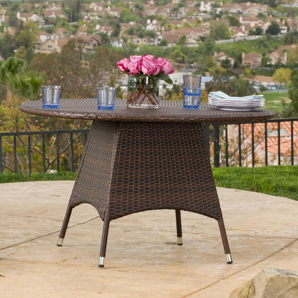 Noble House Corsica Brown Round Wicker Outdoor Dining Table 7653 The Home Depot