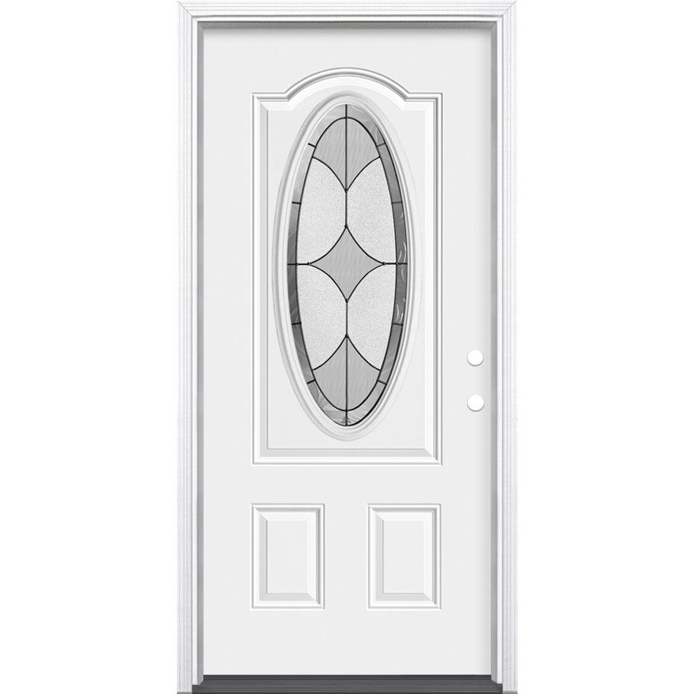 Masonite 36 In X 80 In Compass White 3 4 Oval Lite Left Hand