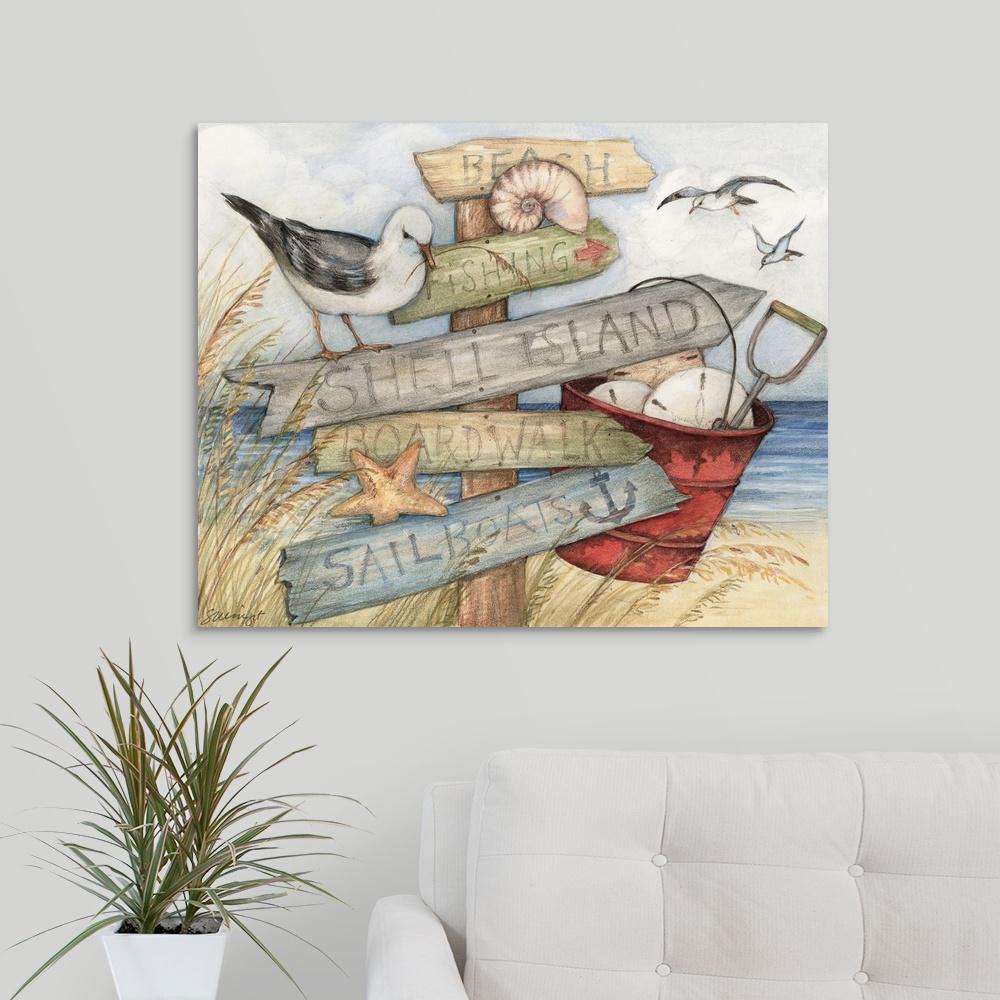 Greatbigcanvas 24 In X 16 Nighttime On The Beach Playa Del Beach Signs By Susan Winget Canvas Wall Art