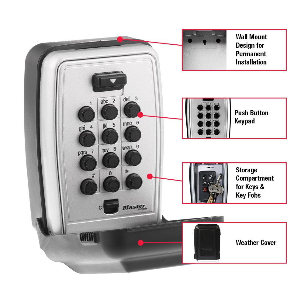 Master Lock 5423d 7 9 Cu In Set Your Own Combination Wall Mount Push Button Lock Box 5423dhc The Home Depot