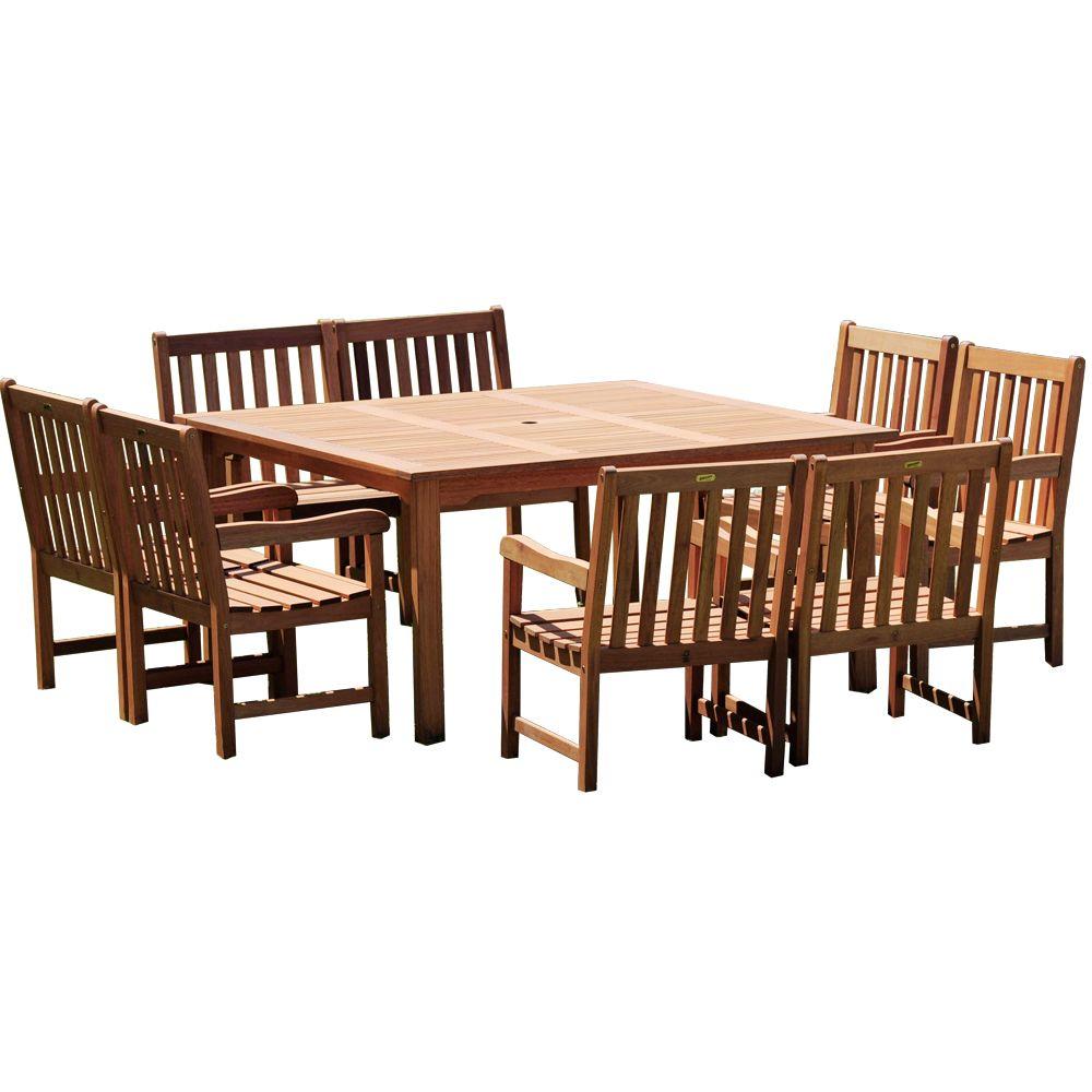 Amazonia Milano Deluxe 9 Piece Eucalyptus Wood Square Patio Dining