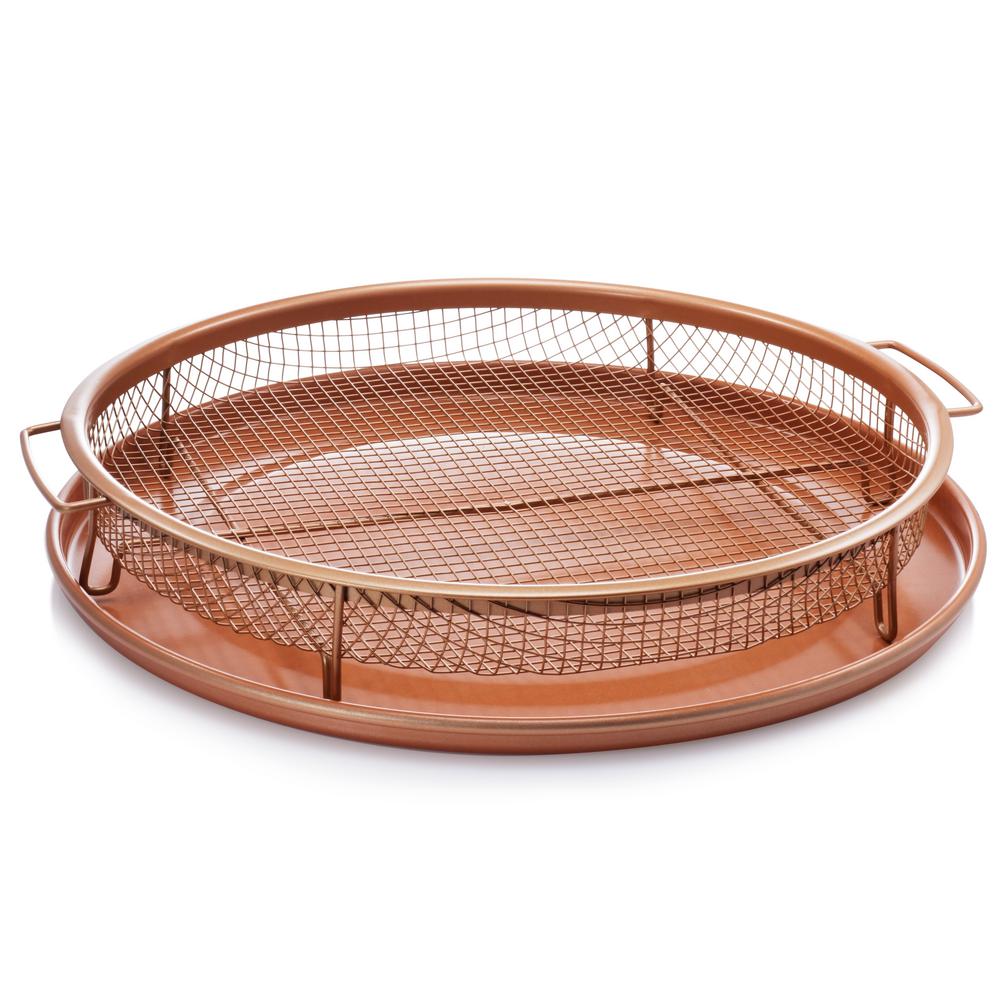 2 Piece Set Gotham Steel Round Copper Air Fry Crisper Tray