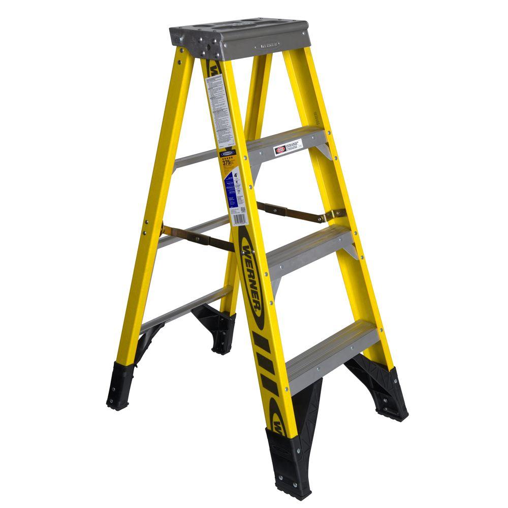 Werner 4 ft. Fiberglass Twin Step Ladder with 375 lb. Load Capacity