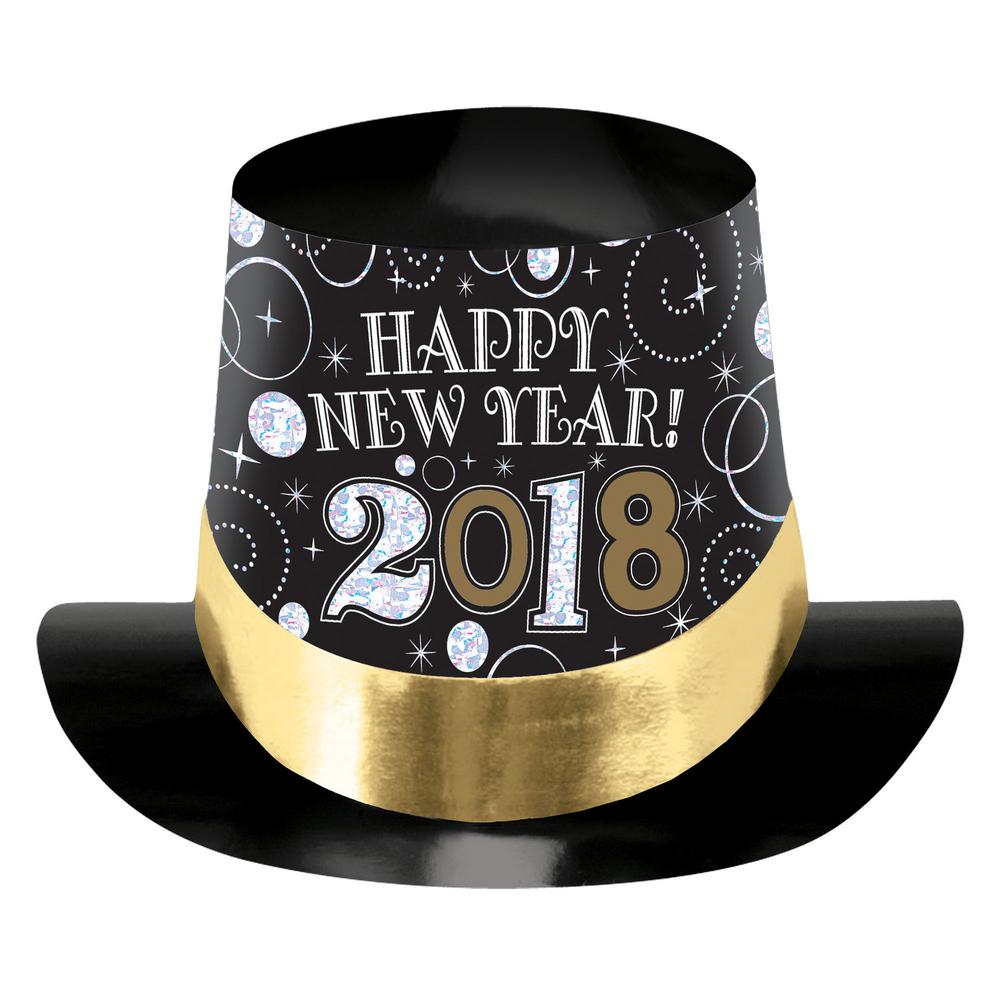 Amscan New Year's 5 in. Black, Silver, and Gold Prismatic Top Hat (4 ...