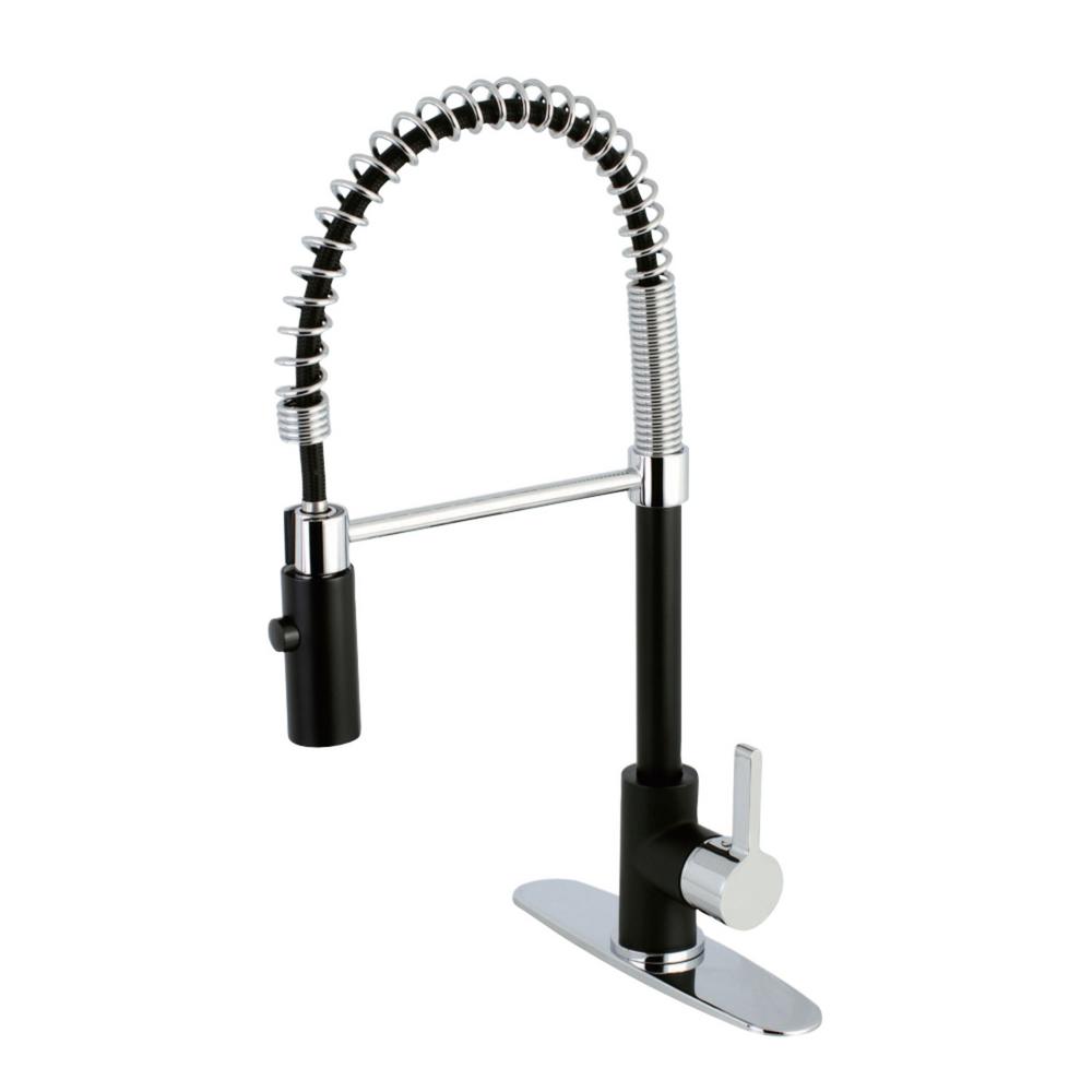 Kingston Brass Contemporary Single Handle Pull Down Sprayer Kitchen Faucet In Matte Black And Chrome Hhls8777ctl The Home Depot