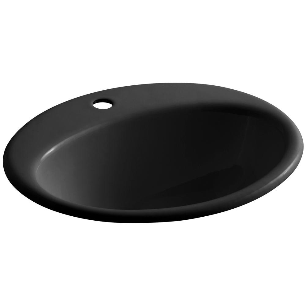 Kohler Farmington Drop In Cast Iron Bathroom Sink In Black With Overflow Drain K 2905 1 7 The Home Depot