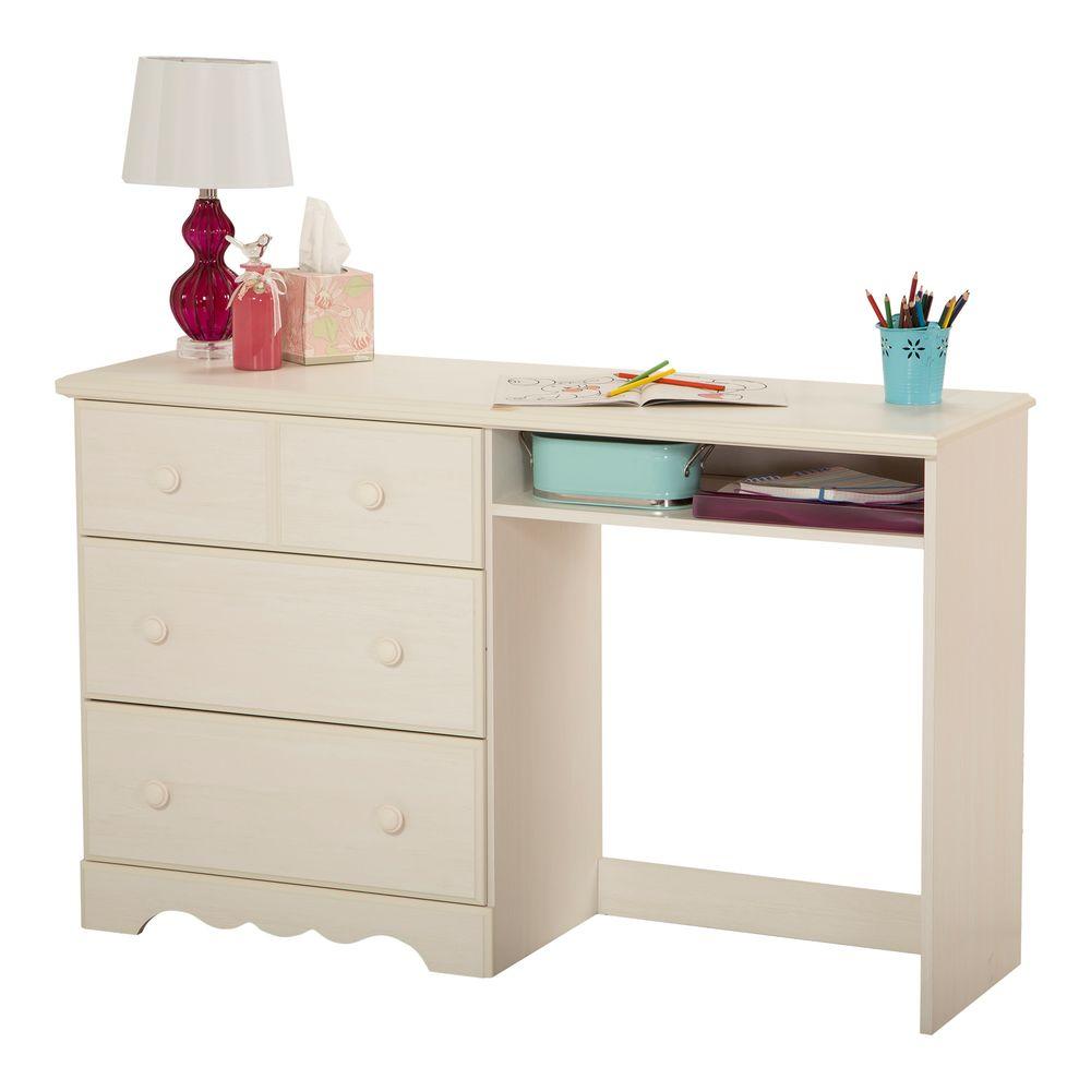 South Shore Summer Breeze Desk With 3 Drawer In White Wash 3210070