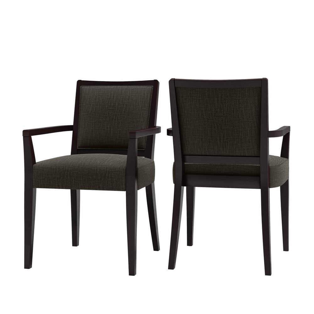 Handy Living Emelia Upholstered Dining Arm Chairs In Espresso Emelia Upholstered Dining Arm Chairs
