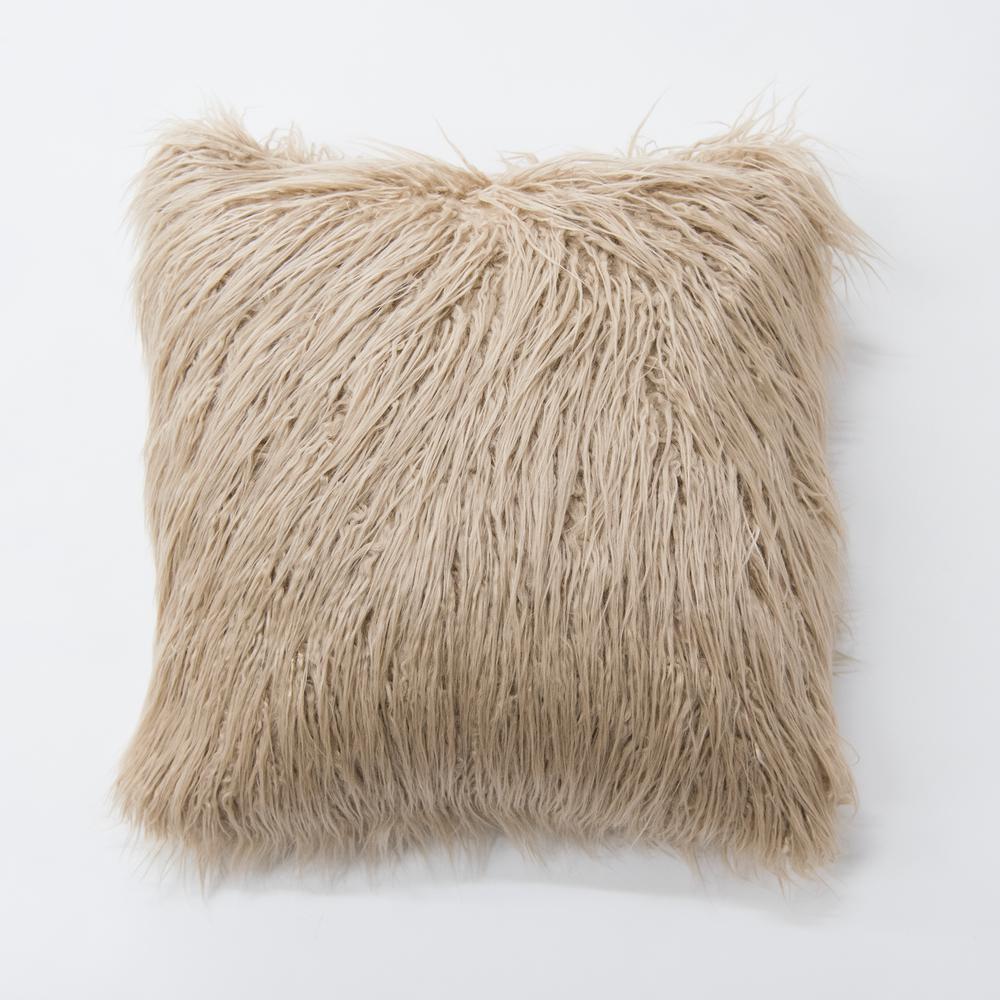 Best Home Fashion Faux Mongolian Lamb Fur Taupe Solid Faux Lamb