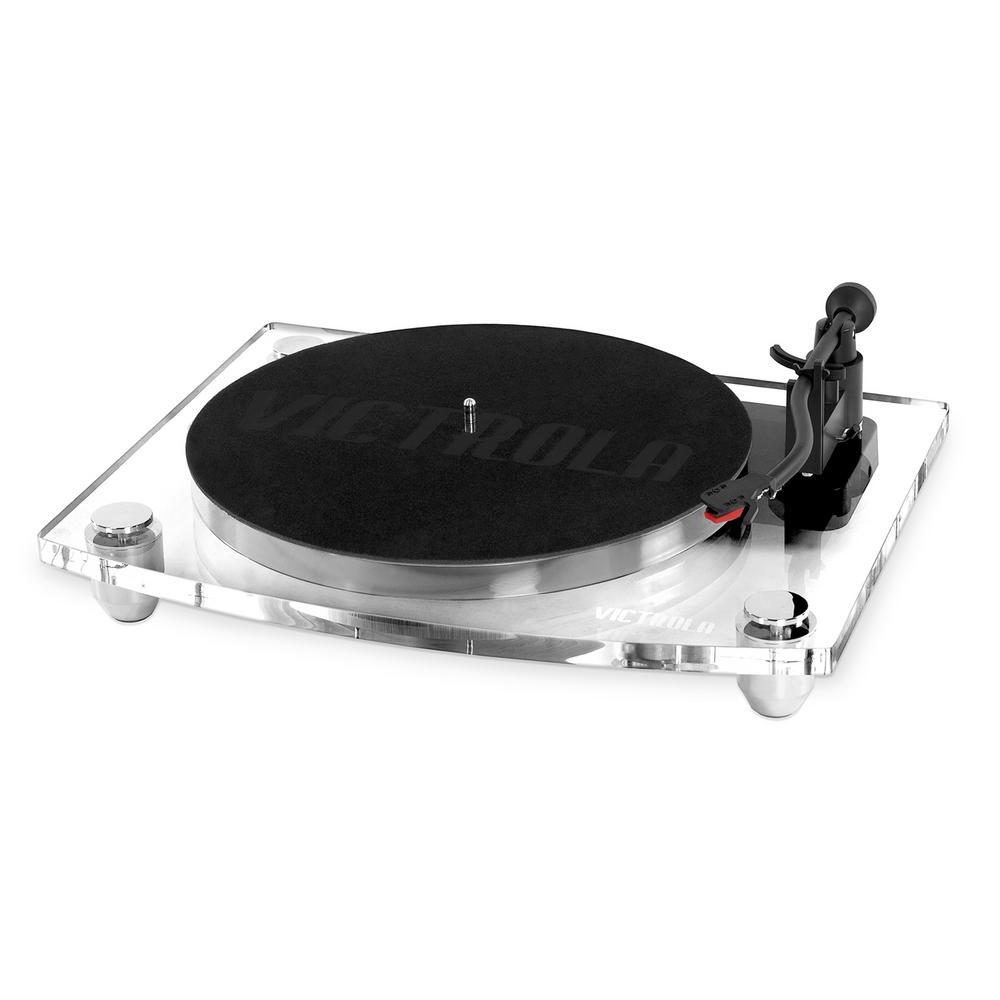victrola acrylic clear turntable with bluetooth speakers