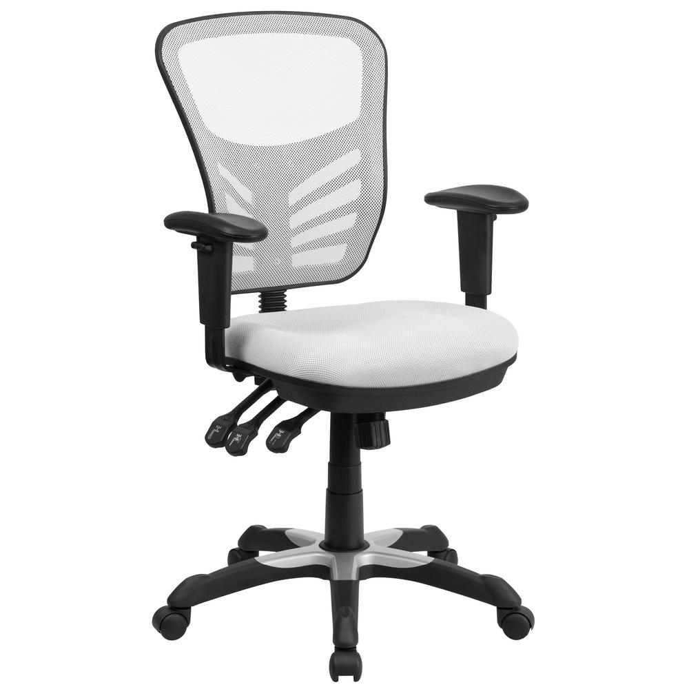 Classic White Desk Chair Office Chairs Home Furniture Mid Back White Mesh Swivel Task Chair With Triple Paddle Control