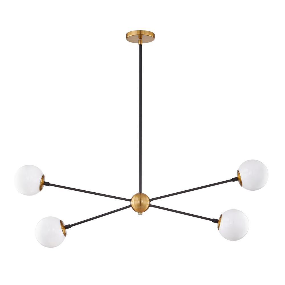 Fifth And Main Lighting Aria 4 Light Burnished Brasatte Black Island Pendant With Opal Glass Shades