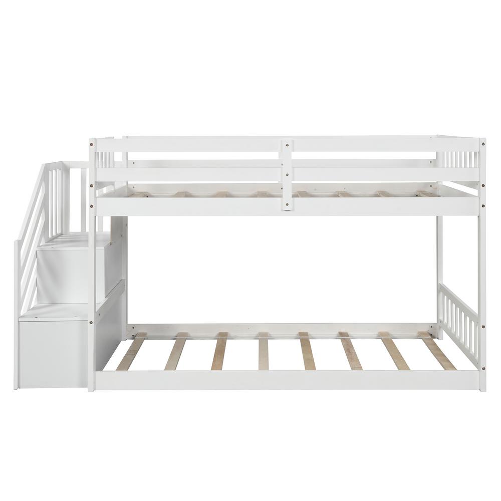 Harper & Bright Designs White Twin Over Twin Floor Bunk Bed with ...