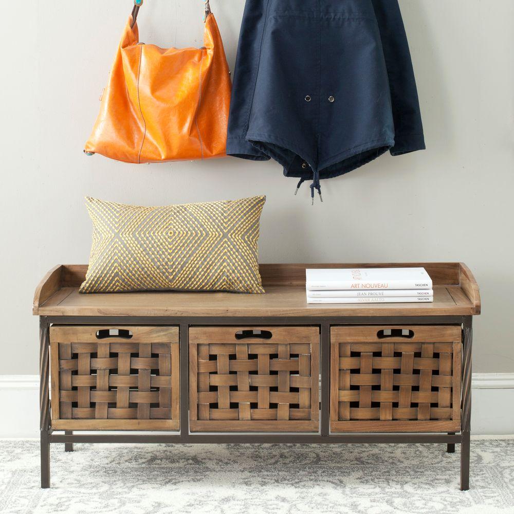 Oak Entryway Benches Trunks Furniture The Home Depot Isaac Oak Storage Bench
